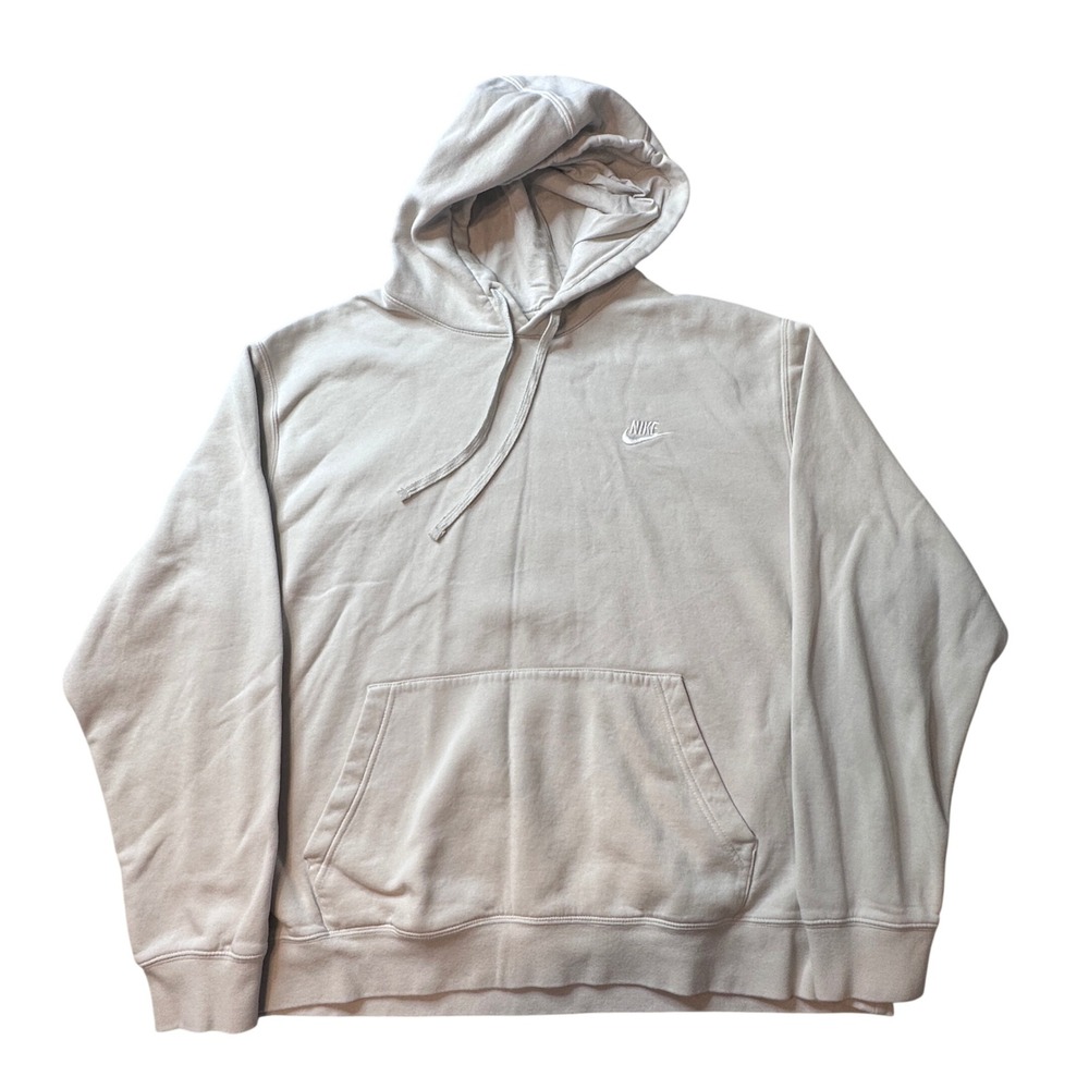 Nike Hoodie Mens XL Beige Sportswear Club Fleece BV2654-072 Pullover Embroidered